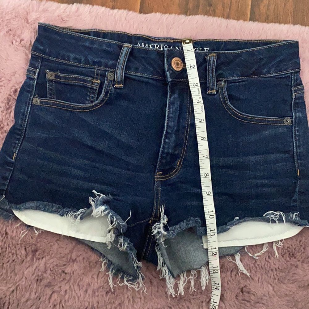 American Eagle Outfitters Hi-Rise Shortie Blue Denim Cutoff Shorts Modern - Picture 13 of 16